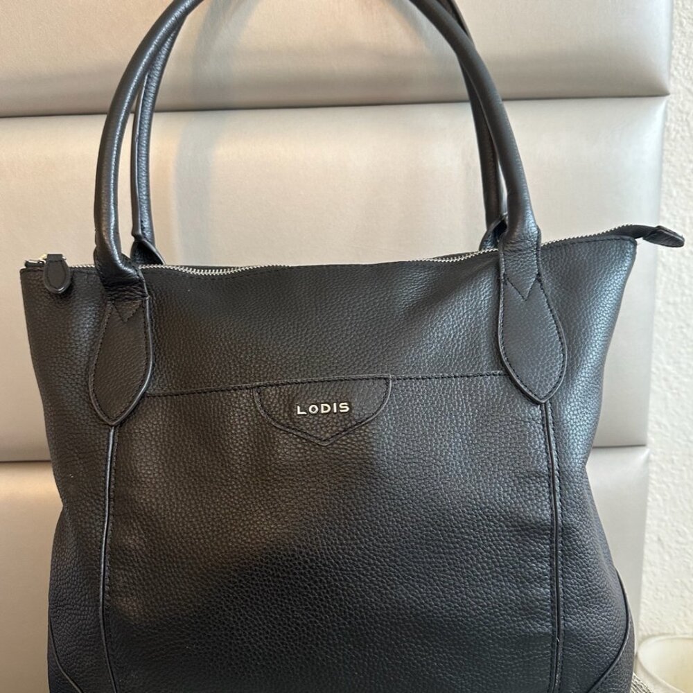 LODIS Darcy Black Pebbled Leather Shoulder Bag – Top-Handle, Zip Closure, Excell